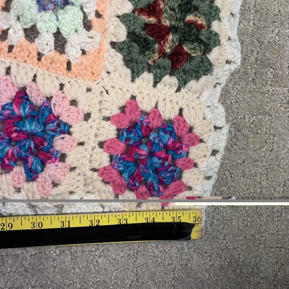 Vintage Granny Square Crochet Lap Blanket Afghan Throw GrandmaCore Chic Handmade
